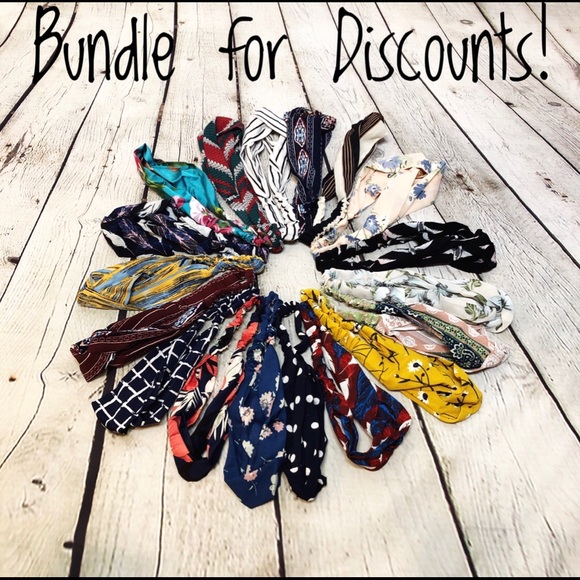 Knotted Boho Headband Green White Mixed Pattern - Picture 8 of 8